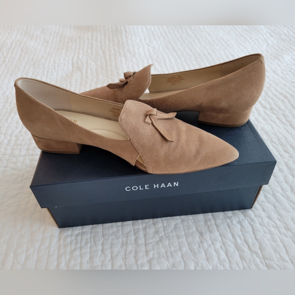 Cole Haan Suede Bow Loafers in Light Brown
